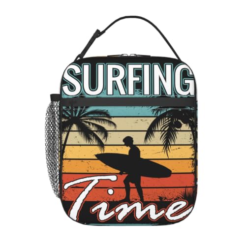 Vintage Surfing Time Palm Tree Lunch Bag 10In | Insulated Lunch Box Reusable Tote Bag For Picnic Office For Women Men - color: Style 6