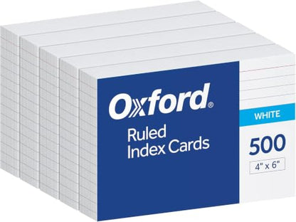 Oxford Index Cards, 4x6 Index, Ruled on Front, Blank on Back, White, Shrink Wrapped Cards (40178) 500 Count(Pack of 12) - size: 4x6 (Pack of 12)