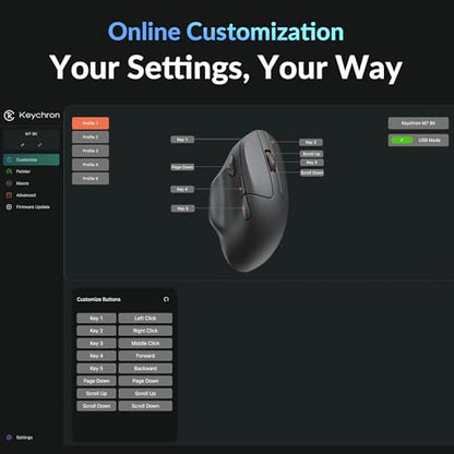 Keychron M7 8K Wireless Mouse, 30K DPI Optical Computer Mice, 2.4 GHz/Bluetooth/Wired with Macro Button 66g Lightweight Ergonomic, Up to 140 Hours Worktime for Laptop macOS/Windows - Black - color: Black, style: 8K Polling Rate