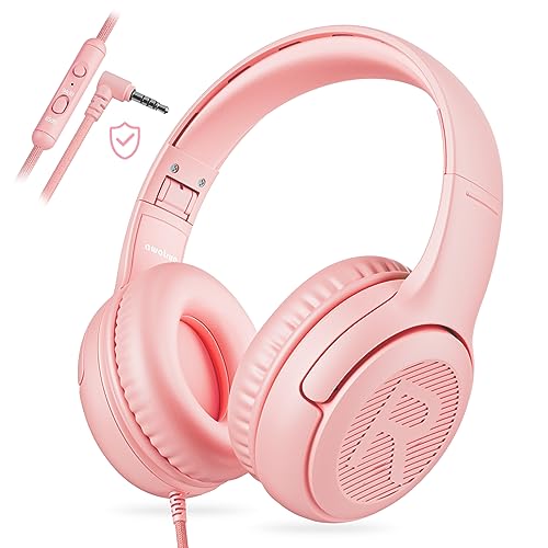 Kids Headphones with Microphone Foldable Stereo Tangle-Free 3.5mm Jack Wired Cord On-Ear Headset for Children/Teens/Boys/Girls/Smartphones/School/Kindle/Airplane Travel/Plane/Tablet (Pink) - color: Pink