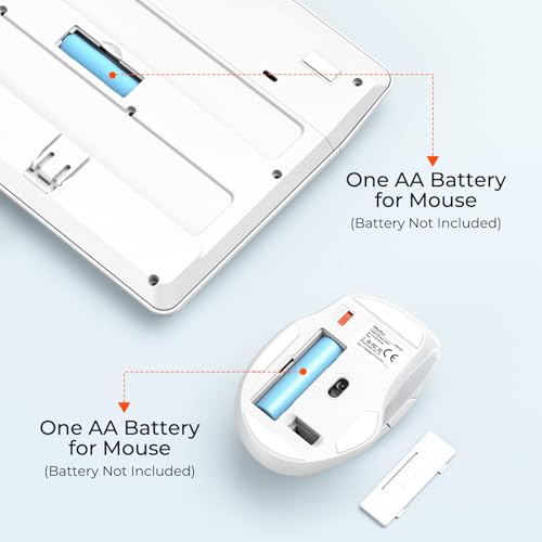 MEETION White Wireless Keyboard and Mouse, 2.4G USB Receiver Plug-and-Play, Computer Keyboard with Wrist Support, 3 Level DPI Mouse, Long Time Lasting Battery for PC/Mac/Windows/Laptop, White - color: White