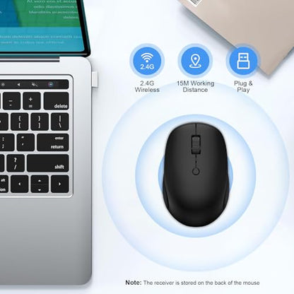 Wireless Mouse,2.4G Quiet Computer Mouse with USB Receiver, 800/1200/1600 DPI,4 Buttons Portable Optical Cordless USB Mice for Chromebook,Laptop,Windows,PC, Mac,iPad,Linux