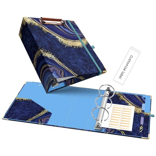 Ospelelf Mini 3-Ring Binder, 2-Inch, Cute for 5.5" x 8.5" with 5 Tab Dividers, File Folder Labels and Low Profile Clipboards, Blue Marble for School and Office - color: Blue Marble, size: Mini 2in（ 5.5" x 8.5"）