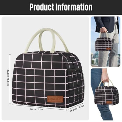 douyadady Lunch Bag Women/Men Lunch Box Women/Men (Black+Pink Blocks) | Spacious Lightweight Waterproof Sturdy Durable Great Value For Office Work School Picnic Travel - color: Black+Pink Blocks