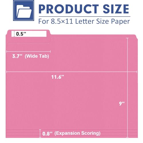 File Folder, PANDRI 120 Pack File Folder, 1/3 Cut Tab, Letter Size, Filing Folder for Office School Business, Pink - color: Pink