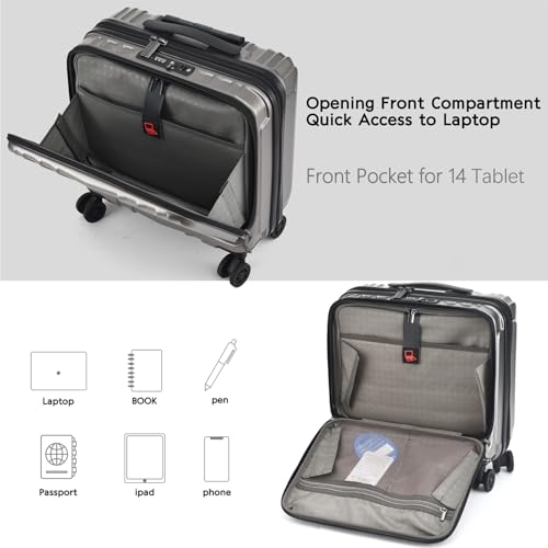 TydeCkare 16" Carry on Luggage with 2 Laptop Compartments, Lightweight Hardshell ABS+PC Suitcase with Dual Control TSA Lock, with YKK Zipper, 4 Spinner Silent Wheels, for Business Travel, Silver Grey - color: Silver Grey