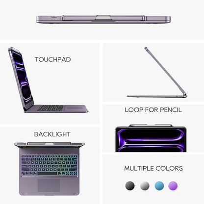 edaiser Swivel Keyboard Case iPad Air/Pro 13" & Pro 12.9" 3rd-6th Purple | 360° Rotatable Cover, Pencil Holder, Trackpad | Backlit |for iPad Air 13" (M2/M3/M4), Pro 13" M4 M5, Pro 12.9" (3rd-6th Gen) - color: Metallic Purple, size: iPad Pro/Air (12.9"/13"