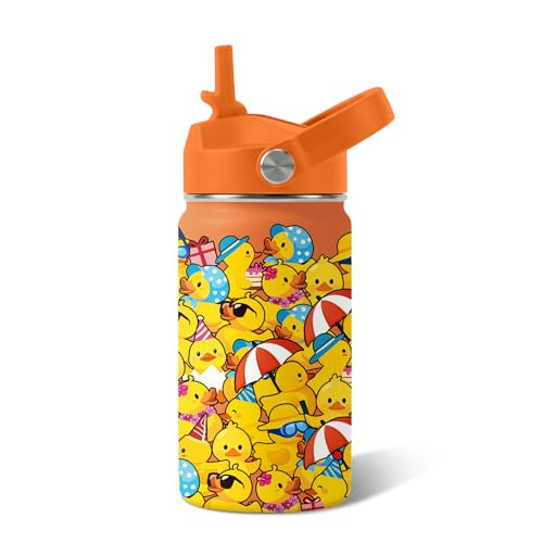 Duck Gifts for Boy Girls - 12oz Kids Water Bottle with Straw, Rubber Duck Stainless Steel Water Bottles Insulated, BPA-free, Leak-proof, Cute Cartoon Tumbler for School, Travel, Children Gift Cup(1pc) - color: Ducks, size: 12 Ounces
