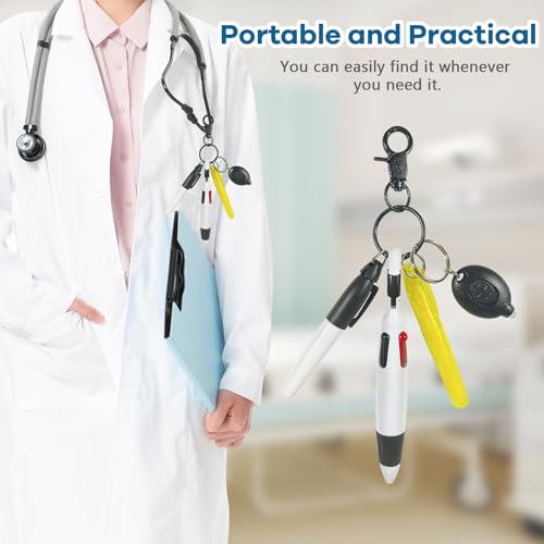 5 Pcs Nurse Accessories Pen Set, Nursing Essentials Include Badge Keychain Clip, Mini Highlighter, Permanent Marker, Ballpoint Pen and LED Keychain Flashlight, Black - color: Black