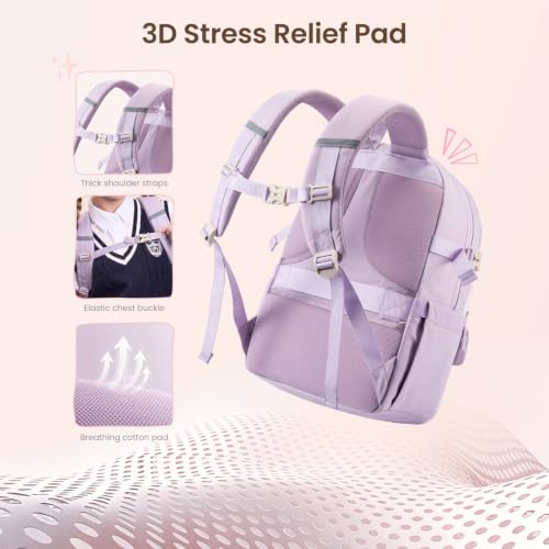 LOVEVOOK School Backpack for Teen Girls, Student Backpack Purse for 8-16 Teenage, Cute Kid Bookbag with Large Cup Holder, Back to School Backpacks Fit 15.6 Inch Laptop, Large College Travel Bag Gift - color: Off White With Khaki With Reflective Strip, siz