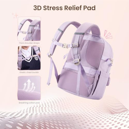 LOVEVOOK School Backpack for Teen Girls, Student Backpack Purse for 8-16 Teenage, Cute Kid Bookbag with Large Cup Holder, Back to School Backpacks Fit 15.6 Inch Laptop, Large College Travel Bag Gift - color: Off White With Khaki With Reflective Strip, siz