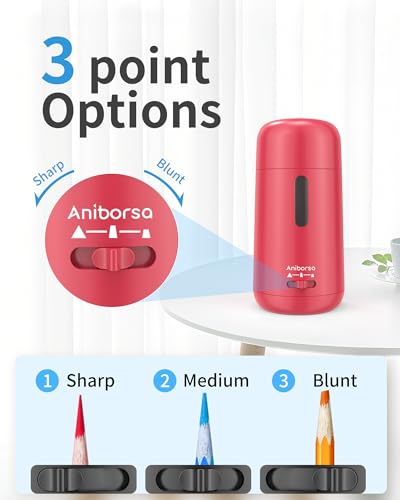 Automatic Electric Pencil Sharpener - Auto Feed, Auto Stop & Auto Eject, Rechargeable for Classroom, Home, School, Office, Rose Red - color: Rose Red