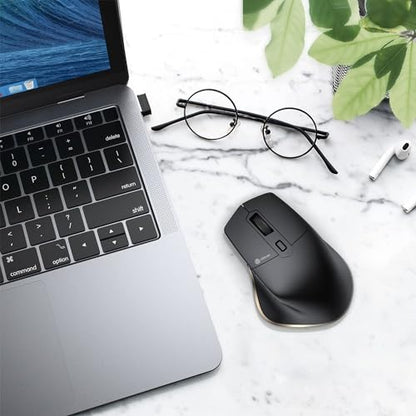 iClever Wireless Mouse with Bluetooth or USB Receiver, 5 Adjustable 2400DPI Rechargeable Computer Mice, Wireless Mouse for Laptop, iPad, MacBook, Tablet, PC - color: Black-Gold