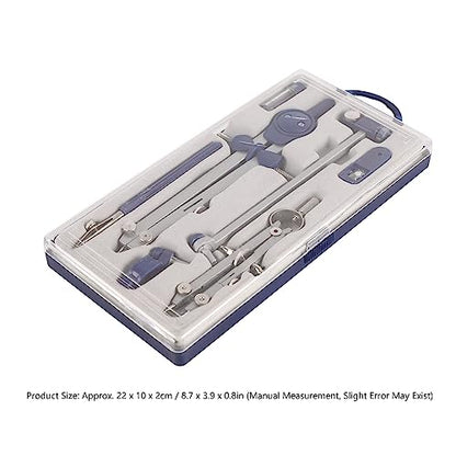 7-Piece Geometry Set with Metal Compass - Math Tools Kit for Students, Engineers, Architects with Shatterproof Case