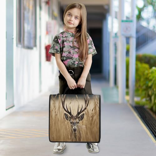 Wheat Field Deer Zipper Binder for School with Shoulder Strap & Extra Pockets - 1.5 Inch 3-Ring Binder Holds 500+ Sheets, Textbooks, Laptop#450