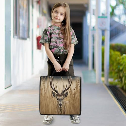 Wheat Field Deer Zipper Binder for School with Shoulder Strap & Extra Pockets - 1.5 Inch 3-Ring Binder Holds 500+ Sheets, Textbooks, Laptop#450