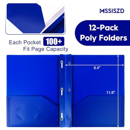 24-Pack Plastic Folders with Pockets and Prongs,2-Pocket Folders with 3 Fasteners, Holds 8-1/2" x 11" Paper for School/Office/Home, Blue - color: Blue, size: 24-Pack