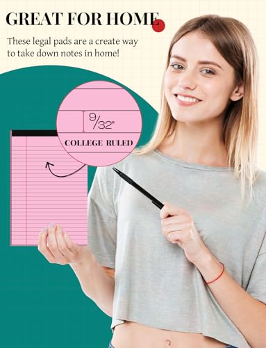 7pcs Small Note Pads 5x8 Legal Pads Pink Notepad 5x8 College Ruled Pink Notebook Paper Narrow Ruled Mini Notepads 5 x 8 Legal Pad Perforated Small Writing Pads 5x7 In 30 Sheets per Note Pad - color: Pink-7P