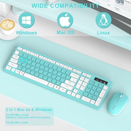 RECCAZR Wireless Keyboard and Mouse Combo, Full-Sized Keyboard and Adjustable DPI Mouse, 2.4GHz USB Receiver, Wireless for PC, Windows, Desktop, Laptop (Blue) - color: Tiffany Blue
