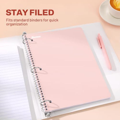 SUNEE Spiral Notebooks, 1-Subject, 5 Pack, College Ruled Paper, 8" x 10-1/2", 70 Sheets per Notebook,3-Hole Punched Paper, Pink,Purple, Blue, Green, Yellow Spiral Lined Notebooks for School,Work - style: Pastel | 5 Pack