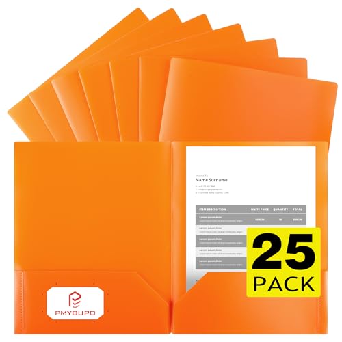 pmybupo Plastic Folders with Pockets (Orange 25 Pack),2 Pocket Poly Folders for School,Home or Office,Durable Acid-Free Poly - color: Orange