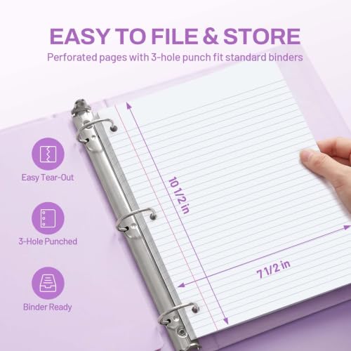 SUNEE Spiral Notebook, 1-Subject, College Ruled Paper, 8" x 10-1/2", 100 Sheets per Notebook, 3-Hole Punched Paper, Water Resistant Cover, Double-sided Pockets, Spiral Lined Notebooks for Work, Purple - color: Purple