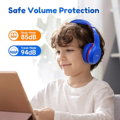 EarFun K2 Kids Bluetooth Headphones, Kids Headphones with Volume Limited, 40H Playtime, Built-in Mic, Stereo Sound, Foldable Over-Ear Headphone for School/Travel/iPad/Tablet, Blue - color: Navy Blue
