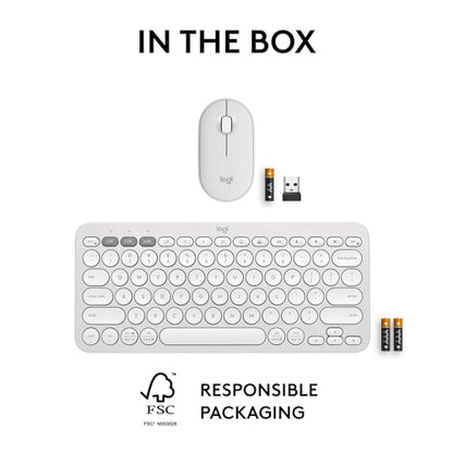 Logitech Pebble 2 Combo, Wireless Keyboard and Mouse, Quiet and Portable, Customizable, Logi Bolt, Bluetooth, Easy-Switch for Windows, macOS, iPadOS, Chrome - Tonal White - color: White