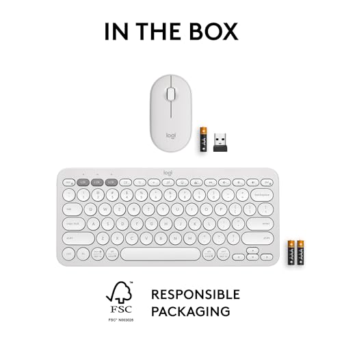 Logitech Pebble 2 Combo Wireless Keyboard and Mouse Quiet - Tonal White | Quiet and portable, customizable, Logi Bolt, Bluetooth, Easy-Switch, for Windows, macOS, iPadOS, Chrome - color: White