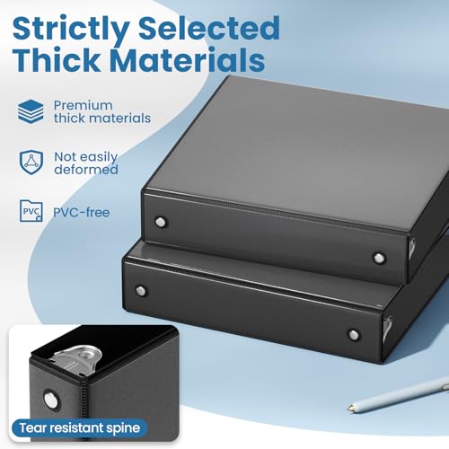 SUNEE 1.5 Inch Binders 3 Ring 4 Pack, PVC-Free Clear View 1 1/2 Inch Binders (Fits 8.5x11 Inches) for School, Office & Home Use, Black - color: Black, size: 1.5 Inch, style: 4 Pack