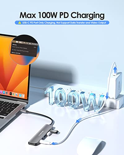 LENTION 6-in-1 USB C Hub, 4K@60Hz HDMI, 100W PD, 3 USB 3.0, USB-C Data | Ideal for Work & Study, Stable Driver 3.0 Adapter, Compatible with macOS, iOS/iPadOS, Windows & ChromeOS (CE35p, Space Gray) - color: Space Gray
