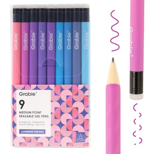 Grabie Erasable Gel Pens, Medium Point 0.7 mm Erasable Pens, Make Mistakes Disappear for Drawing Writing Planner, Pack of 9 Assorted Colors(Lavender Dreams) - color: 9 Colors Pens: Lavender Dreams