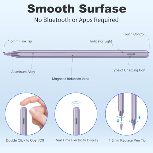Stylus Pen for iOS&Android Touch Screens, Active Pencil for Samsung, Smart Digital Stylus Pens for Lenovo/Huawei/Vivo/Mi and Other Tablets, iPhone/Google Pixel Smart Phones Drawing&Writing (Purple) - color: Purple