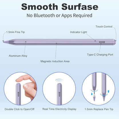 Stylus Pen for iOS&Android Touch Screens, Active Pencil for Samsung, Smart Digital Stylus Pens for Lenovo/Huawei/Vivo/Mi and Other Tablets, iPhone/Google Pixel Smart Phones Drawing&Writing (Purple) - color: Purple