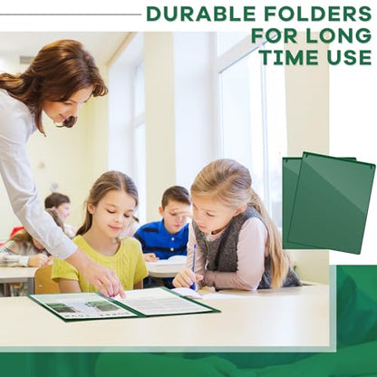 Henoyso 100 Pcs Folders Take Home Heavy Duty 2 Pocket Homework Folder for Students Parent Teacher Communication, 11.8 x 9.45 Inch(Dark Green) - color: Dark Green