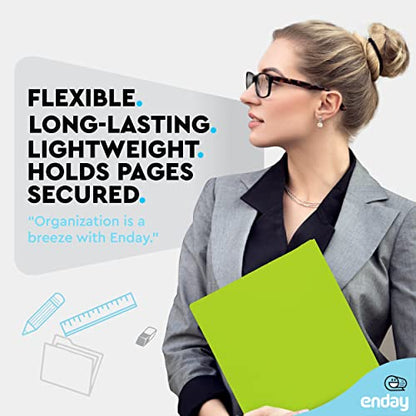 Plastic Folders with Pockets and Prongs Green - Two Pocket Folder with Brads - 3 Prong Folders with Pockets for Letter Size Sheets, Also Available in Blue, Purple, Red, Pink, and Grey, 1 Pc –by Enday - color: Green, size: 1