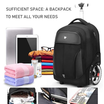 WMHYLYH 22 Inch Rolling Backpack, Waterproof Backpack with Wheels for Business and Travel Commuter, Carry on Laptop Backpack for Women and Adult Men (Blue) - color: Blue