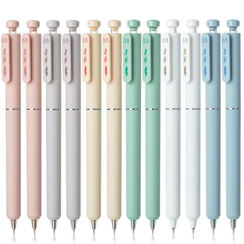 Mr. Pen- Retractable Gel Pens, 12 Pack, Black Ink, Soft Pastel Barrel | Fine Point 0.5mm, Fast Dry, Smooth Writing, Cute Pens for Drawing, Writing Planner and School Supplies