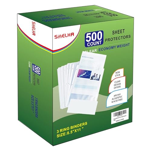 Sheet Protectors 500 Page,Page Protector 8.5" x 11" ，Upgraded Clear Plastic Page Protectors,for 3 Ring Binder, Top Loading Paper Protector with Reinforced Holes,Holds Multiple Sheets，Letter Size - size: 500 PACK