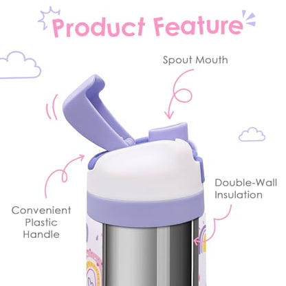Rainbow Kids Insulated Stainless Steel Water Bottle 16 Oz, Travel Tumbler for School, Sports for Girls, Birthday, Back To School - color: Rainbow
