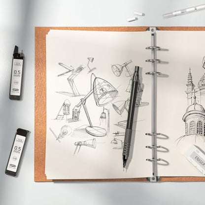Four Candies 4PCS Metal Drafting Mechanical Pencil Set, 0.5mm & 0.7mm Point | 480 Lead Refills, 3 Erasers, 9 Eraser Refills, Storage Case, Smooth Writing, for Sketching, Technical Drawing, Art Projects - color: Silver+Black (4PCS)
