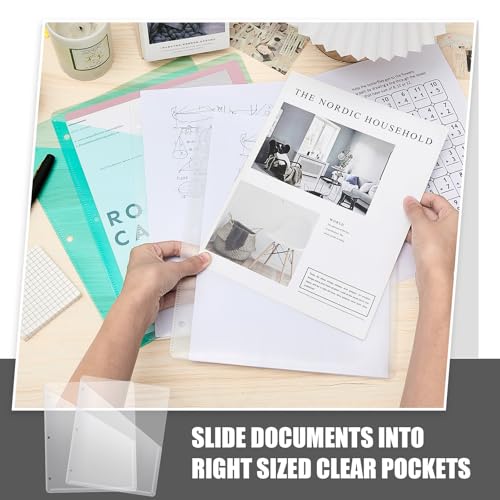 Seajan 24 Pcs Pocket Folders for 3 Ring Binder Clear Plastic Folders Sleeves with 2 Pockets 3 Hole Punch Binder Dividers Poly Slash File Jackets for Office School Document Organizer (White) - color: White