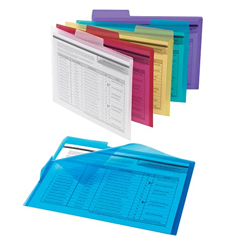 Office Depot Poly Project Tab Folders, Letter Size, Assorted Colors, Pack of 6, 9108