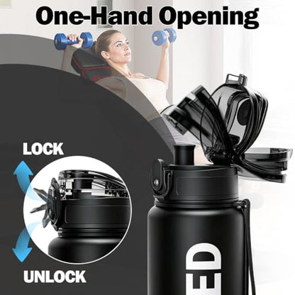 32oz Water Bottle with Time Marker, Leakproof & Motivational Gradient Design, BPA Free, Wide Mouth with Easy Clean Brush for Gym, Travel, Home & Office (Black) - color: Gray