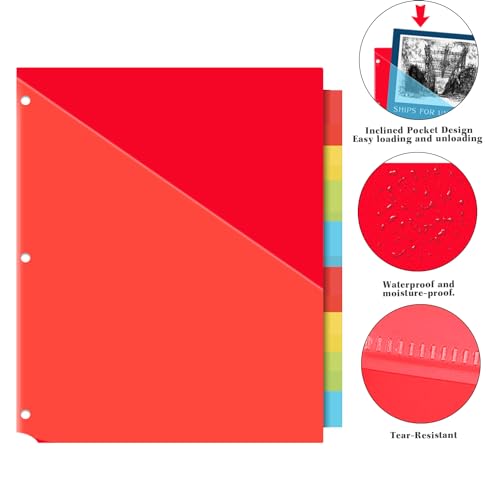 INFUN Plastic 8-Tab Dividers with Two Pockets - 3 Sets, 24 PCS Multicolor Binder Dividers with Pockets,8 -Tab Dividers for 3 Ring Binder