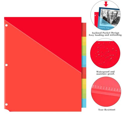 INFUN Plastic 8-Tab Dividers with Two Pockets - 3 Sets, 24 PCS Multicolor Binder Dividers with Pockets,8 -Tab Dividers for 3 Ring Binder