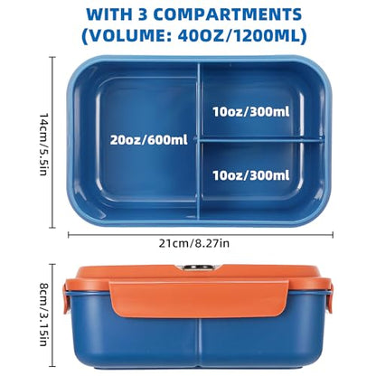 Fanhaw 40 Oz/5 Cup Bento Box for Kids, Men and Women, Lunch Box with 3 Compartments, Utensil, Microwave & Dishwasher Safe (Orange) - color: Orange