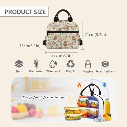 Kawaii Simple Modern Lunch Box for Girls 4-6 Capybara Preschool Lunch Box Boys 6-8 One Piece Meal Bag for Kids 8-10 Kindergarten Toddler Children Elementary School Adjustable Shoulder Strap - color: Kawaii Kapybara
