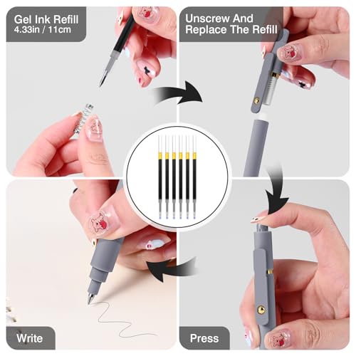 Gel Pens, 6 Pack 0.5mm Fine Point Pen Black Ink with 6 Refills, Quick Dry & No Smear, Smooth Writing Pens for Journaling, Back to School Supplies Office Desk Accessories Gifts for Nurse Women - color: 0.5mm Black Gray White-Black Ink