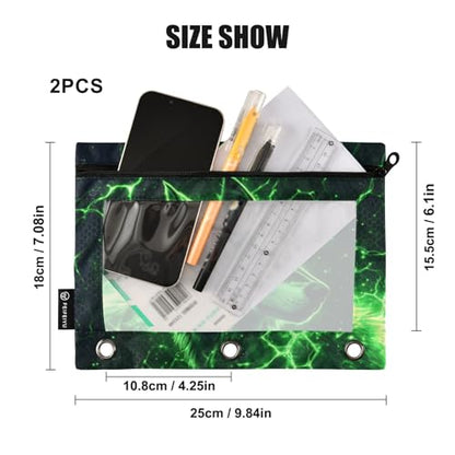 Wolf Pouch for 3 Ring Binder Clear Window Pencil Case for 3 Ring Reinforced Grommets with Zipper, 2 Pack - color: Wolf